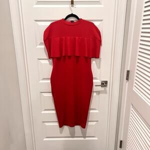 Missguided Red Scuba Cape Overlay Bodycon Midi Dress US12 Statement Party